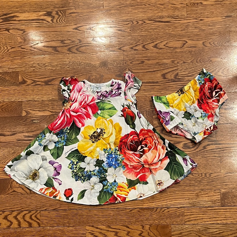 Dolce & Gabbana Baby Girl Dress Yellow Floral Button Detail